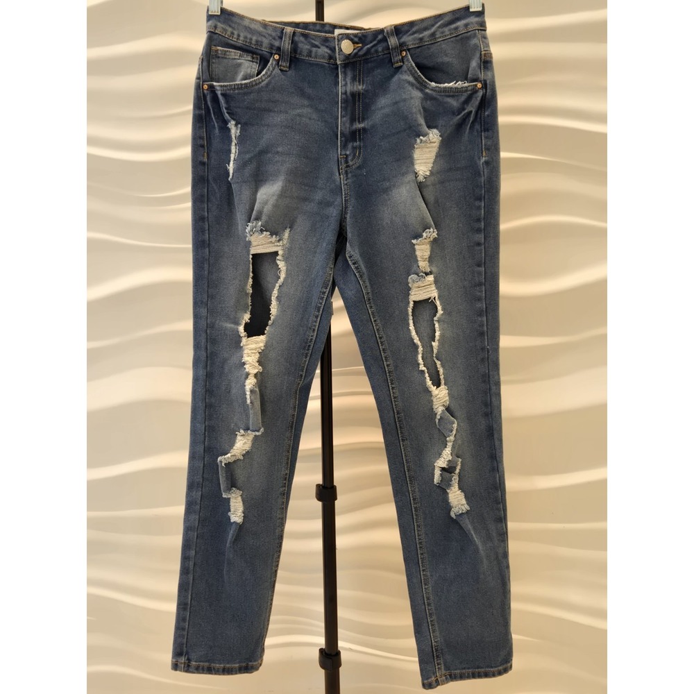 Mom Jeans Size 07 Refuge Denim Womens Distressed Blue High Waist Straight Grunge